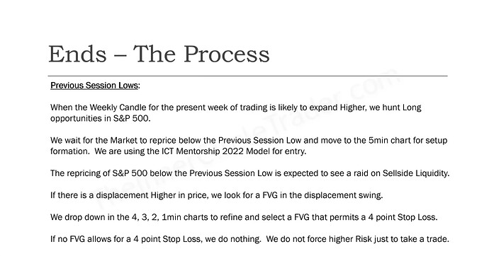 Process - Previous Session Lows