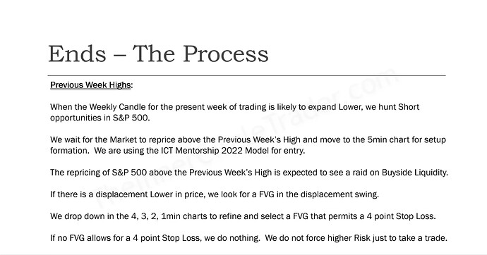 Process - Previous Week Highs