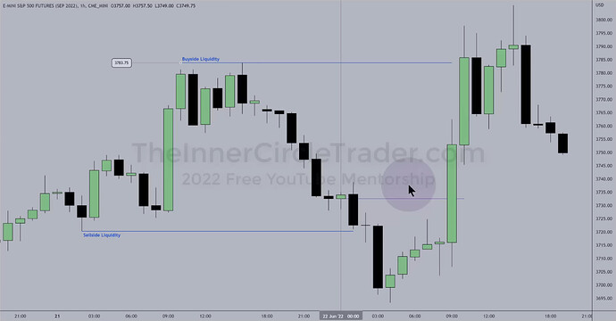 ES Trade Example - Buyside And Sellside Liquidity On Hourly Chart